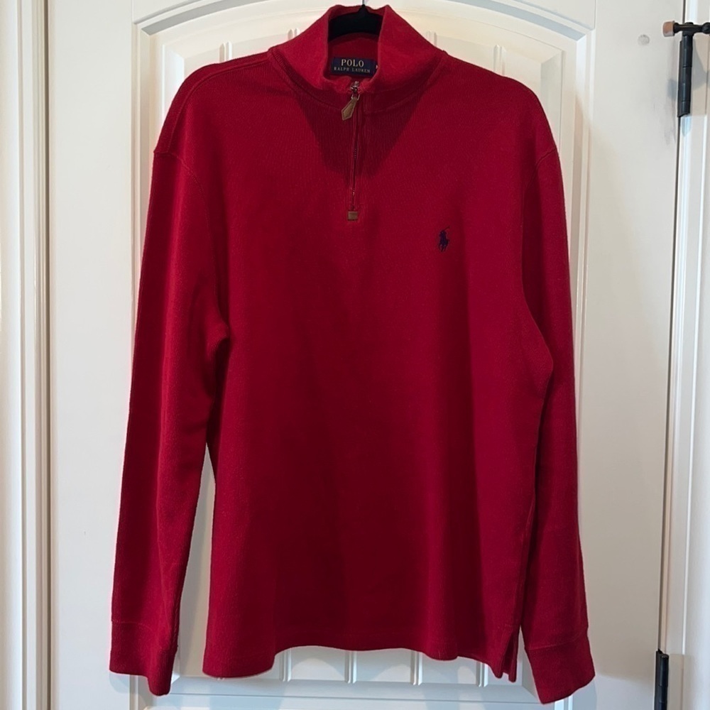 Polo Ralph Lauren classic 1/4 zip red cotton sweater size medium preppy